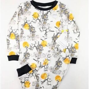 Burt's Bees Kids Halloween Pajama Set Size 4T - Haunted House, Yellow and Gray